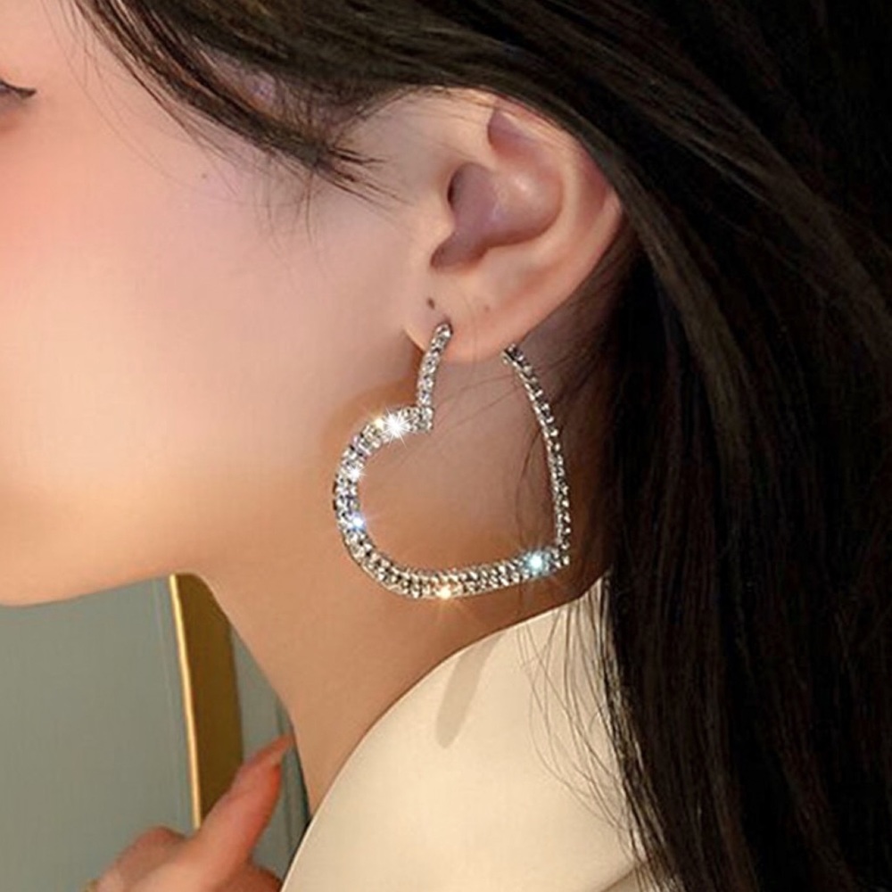 Any 2/$20! Silver Crystal Pave Heart Hoop Earrings - Picture 3 of 7
